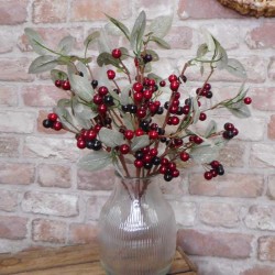 Artificial Christmas Berries Stem Two Tone Red 40cm - X22016