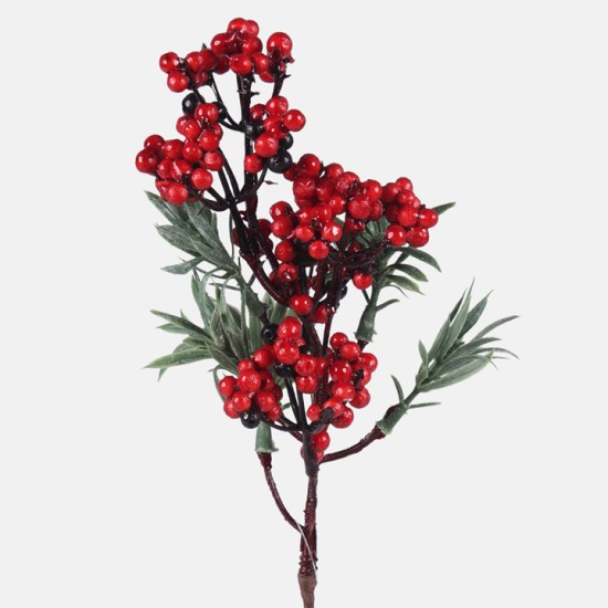 Artificial Yew with Red Berries 28cm - X23034 BAY2B