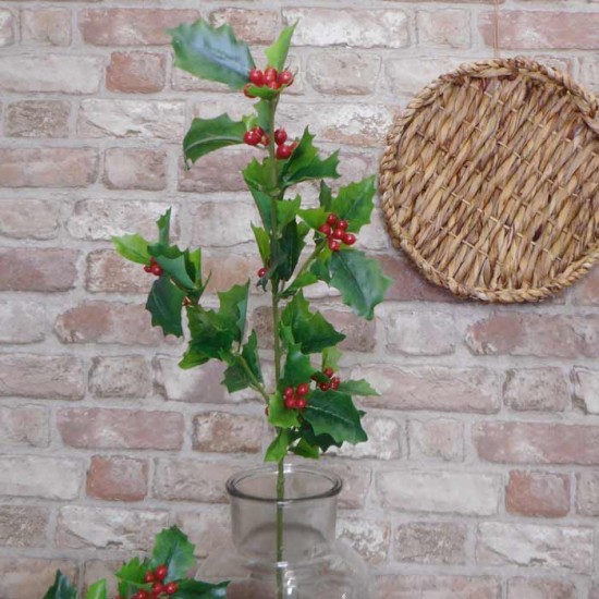 Real Touch Artificial Holly Branch with Red Berries 50cm - X22031 BAY1C