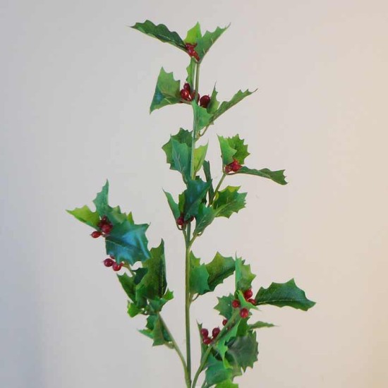 Real Touch Artificial Holly Branch with Red Berries 50cm - X22031 BAY1C