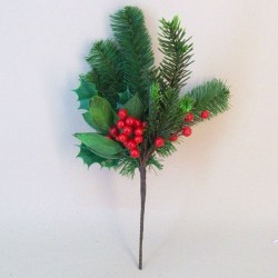 Artificial Pine and Holly Christmas Stem - 16X081 BAY3B