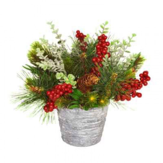 Christmas Greenery and Berries in Stone Pot - X21022