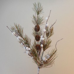 Frosted Artificial Christmas Spruce Branch with Cones and White Berries -  X20042