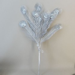 Glitter Peacock Feathers Bundle of 3 Silver - 17X157 