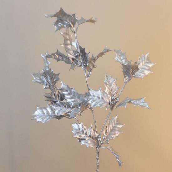 Glitzy Christmas Holly Spray Silver - 18X013