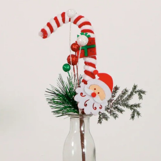 Santa and Candy Cane Pick 27cm - X25034 Santa and Candy Cane Pick 27cm - X25034