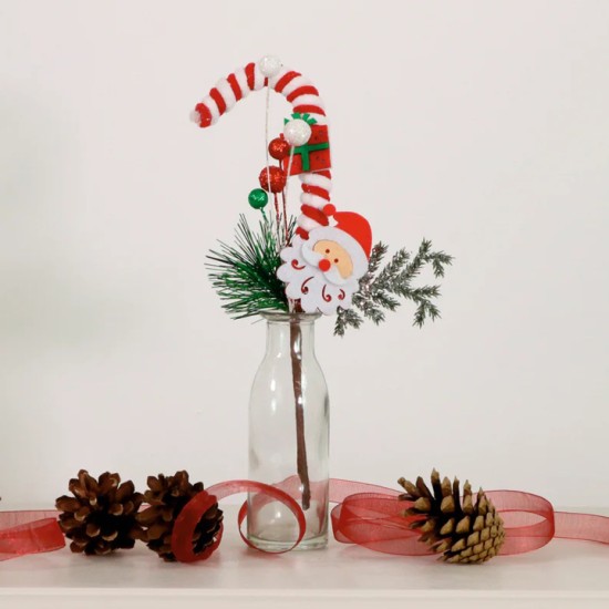 Santa and Candy Cane Pick 27cm - X25034 Santa and Candy Cane Pick 27cm - X25034