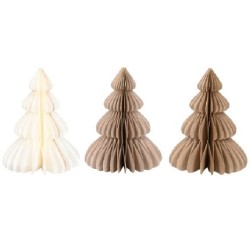 Set of 3 Assorted Honeycomb Paper Christmas Trees Neutral 15cm - X24043 BC