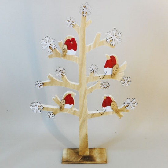 Wooden Christmas Tree With Robins Christmas Decorations