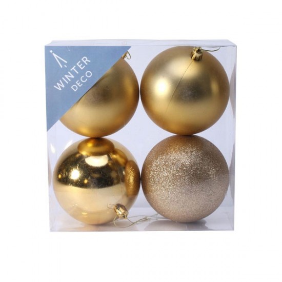 100mm Shatterproof Christmas Baubles Gold Pack of 4 - X19061