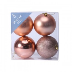 100mm Shatterproof Christmas Baubles Rose Gold Pack of 4 - X19060