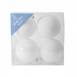 100mm Shatterproof Christmas Baubles White Pack of 4 - X19064