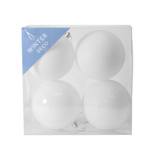 100mm Shatterproof Christmas Baubles White Pack of 4 - X19064