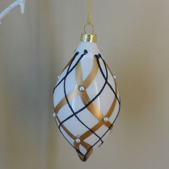 130mm Glass Christmas Baubles Gold Black and White Finial - 17X045