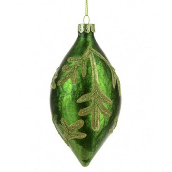 130mm Green Glass Finial Christmas Baubles with Leaves - 17X053