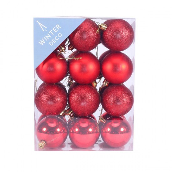 60mm Shatterproof Christmas Baubles Red Pack of 24 - X19052