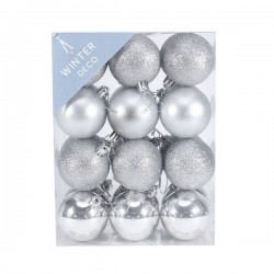 60mm Shatterproof Christmas Baubles Silver Pack of 24 - X19053
