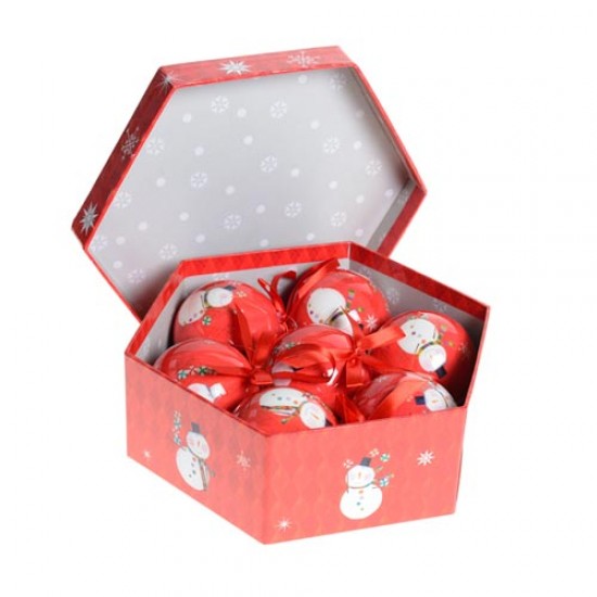 70mm Red Snowman Christmas Baubles Boxed Set of 7 - 14X083 