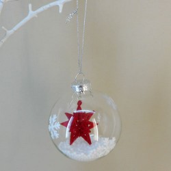 80mm Christmas Baubles Scandi Style with Red Star - 17X017