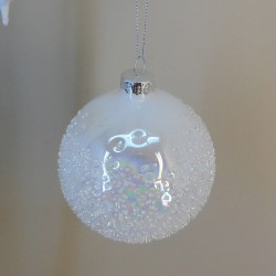 80mm Glass Christmas Baubles White Iridescent - 17X194