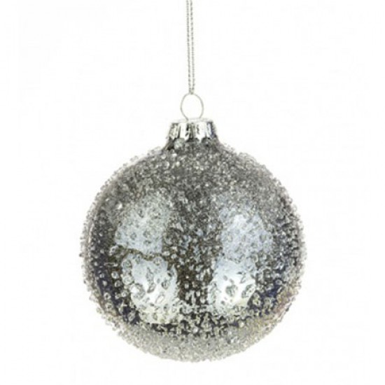 80mm Glass Christmas Baubles Pewter Iridescent - 17X035
