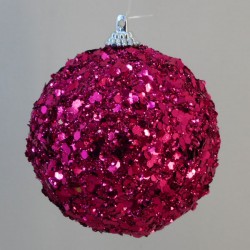 80mm Shatterproof Shimmer Glitterball Christmas Baubles Magenta Pink - X20026