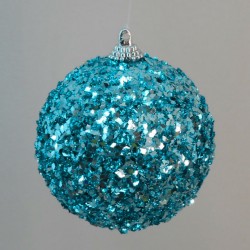 80mm Shatterproof Shimmer Glitterball Christmas Baubles Blue - X20020