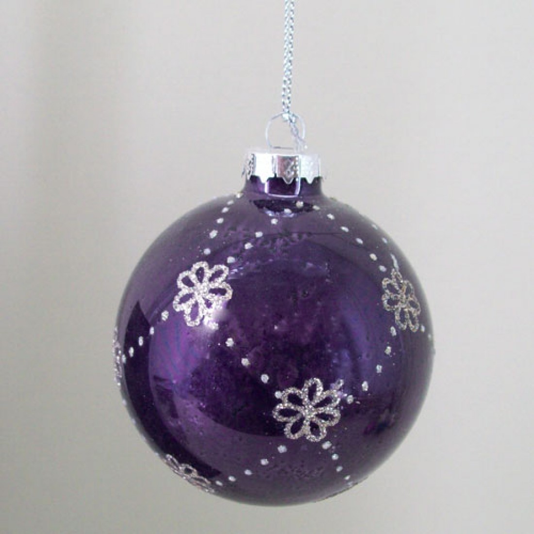 80mm Glass Christmas Baubles Rose Purple Glitter | Christmas Decorations