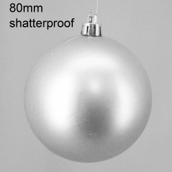 80mm Shatterproof Christmas Baubles Matt Silver - 14X079a