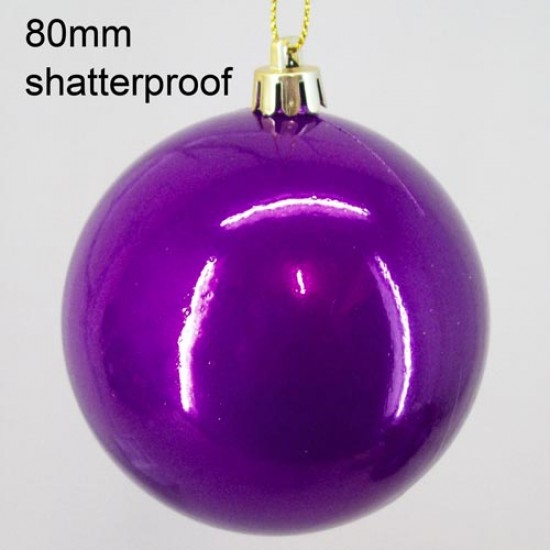 80mm Shatterproof Christmas Baubles Shiny Purple - 14X063