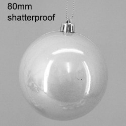 80mm Shatterproof Christmas Baubles Shiny Silver  - 14X079