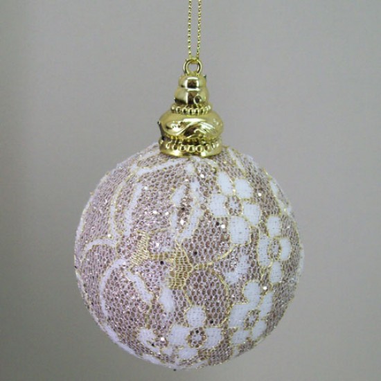 80mm Shatterproof Christmas Baubles Gold Lace - 15X040
