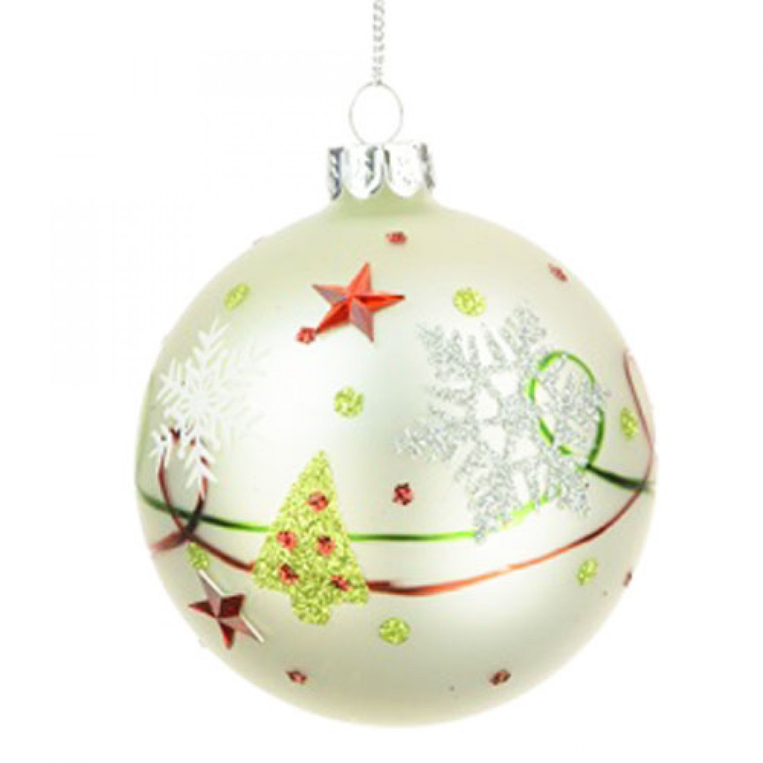 80mm Traditional Glass Christmas Baubles White Red Green | Christmas ...