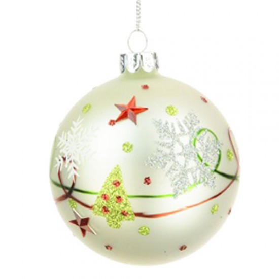 80mm Traditional Glass Christmas Baubles White Red Green - 17X056