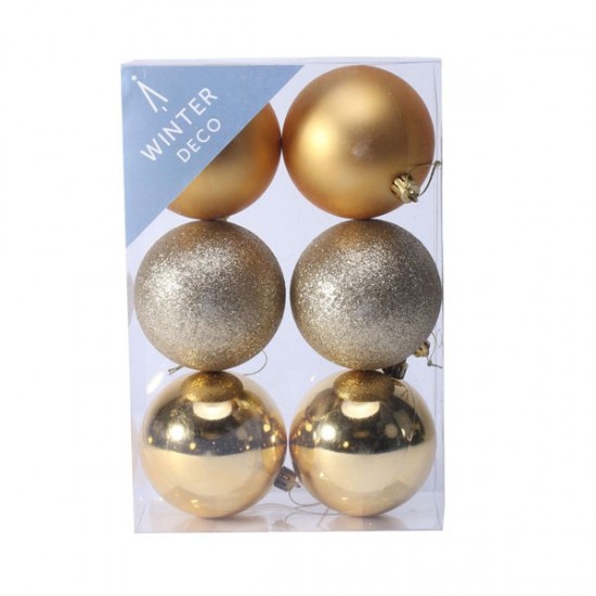 80mm Shatterproof Christmas Baubles Gold Pack of 6 - X19056