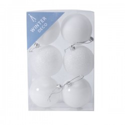 80mm Shatterproof Christmas Baubles White Pack of 6 - X19059