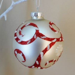 80mm Candyvine Glass Christmas Baubles Red and White - 17X065