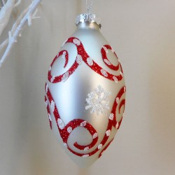 130mm Candyvine Glass Christmas Baubles Red and White Finial - 17X066