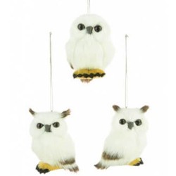 Fur Snowy Owl Christmas Baubles Set of 3 - 17X068 FR1