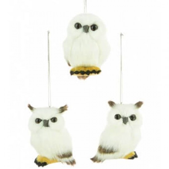 Fur Snowy Owl Christmas Baubles Set of 3 - 17X068 FR1