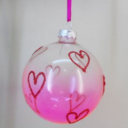 Glass Love Hearts Christmas Baubles 80mm - X21083