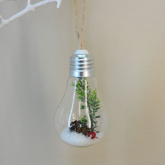 Glass Light Bulb Christmas Baubles with Spruce - 17X018