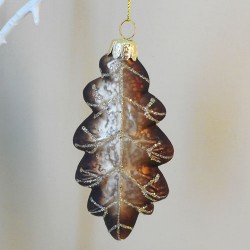 Glass Christmas Baubles Brown Oak Leaf - 17X049