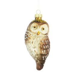 Glass Owl Christmas Baubles Brown - X25077