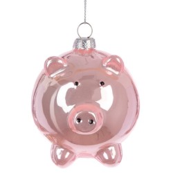 Glass Pig Christmas Baubles Pink - X25061