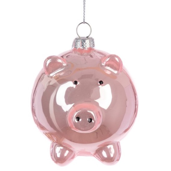 Glass Pig Christmas Baubles Pink - X25061 Glass Pig Christmas Baubles Pink - X25061