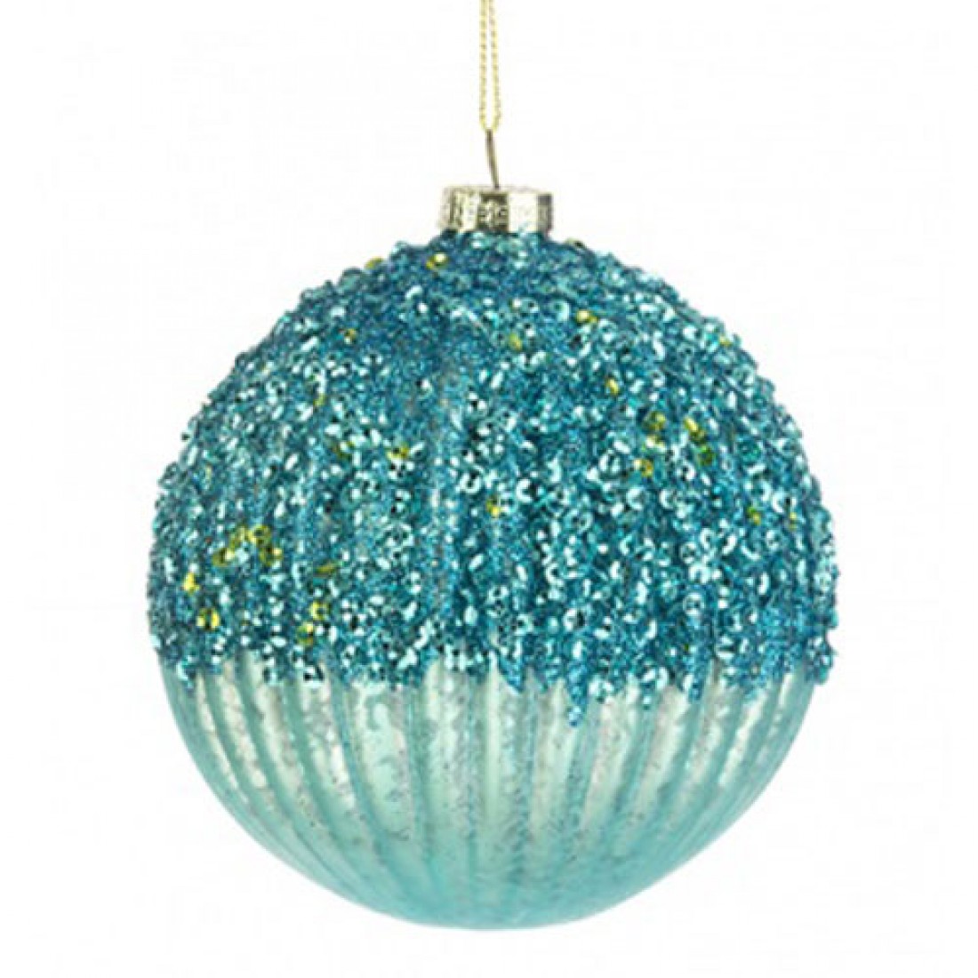 100mm Glass Victorian Christmas Baubles Light Blue