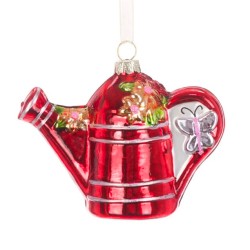 Watering Can Glass Christmas Bauble Red - X25074