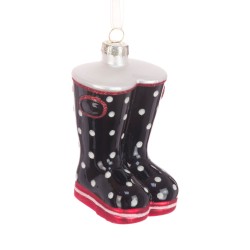 Glass Wellington Boot Christmas Baubles Black - X25073