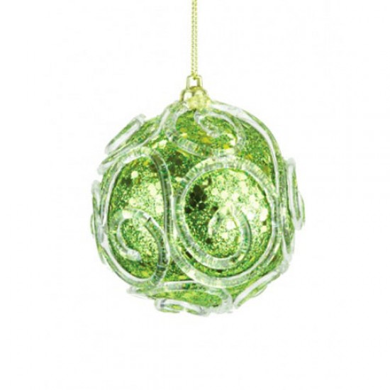 85mm Glass Christmas Baubles Green Swirls - 17X003